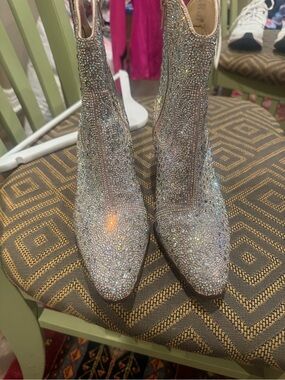 Betsey Johnson Iridescent Crystal Embellished Ankle Booties